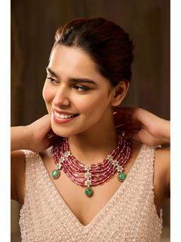Paisley Pop - 22 k Gold plated Pink Floral Polki Necklace