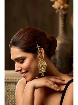 Paisley Pop - 22 k Gold plated Clear Kundan Earrings