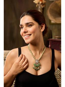 Paisley Pop - 22 k Gold plated Green Mint Polki Pendant Necklace