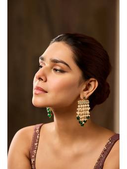 Paisley Pop - 22 k Gold plated Green Kundan And Pearl Earrings
