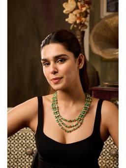 Paisley Pop - 22 k Gold plated Green Mint Kundan Layered Necklace