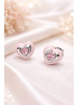 Silvpop Jewels - Pink Heart Crystal Kids Stud White Earrings