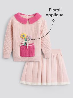 Hopscotch - Floral Applique Sweater and Skirt