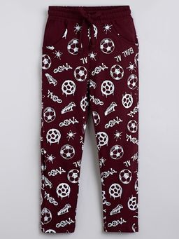Hopscotch - Maroon All-Over Print Cotton Trackpant