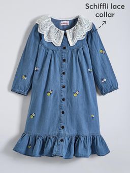 Hopscotch - Floral Embroidered Cotton Dress