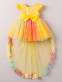 Hopscotch - Bow Applique Ruffled Trail Party Dress
