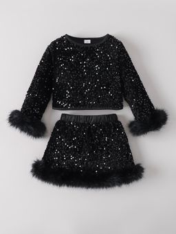 Hopscotch - Sequin Fur Trim Skirt Set