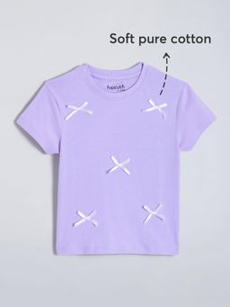 Hopscotch - Bow Applique Cotton T-Shirt