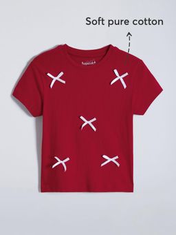 Hopscotch - Bow Applique Cotton T-Shirt
