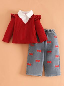 Hopscotch - Textured Blouse and Jeans