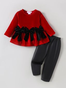 Hopscotch - Bow Peplum Blouse and Pant Set