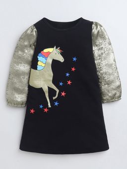 Hopscotch - Unicorn Metallic Sleeves Casual Dress