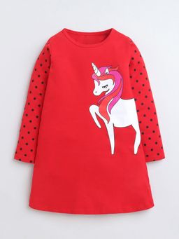 Hopscotch - Unicorn Polka Dot Cotton Casual Dress