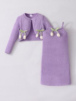 Hopscotch - Tulip Applique Textured Dress with Shrug
