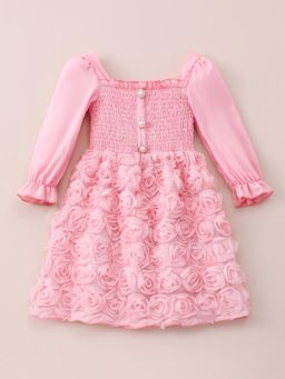 Hopscotch - Floral Applique Smocking Casual Dress