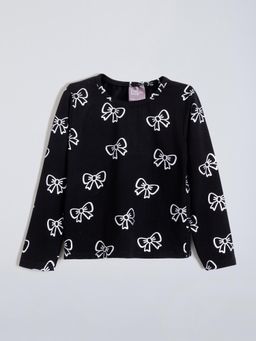 Hopscotch - Black All-Over Bow Printed Top