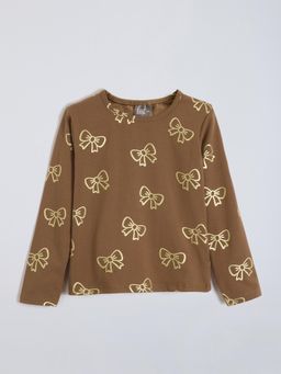 Hopscotch - Brown All-Over Bow Printed Top