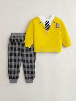 Hopscotch - Boys Yellow and Grey Checkered Sweatshirt and Joggers Set