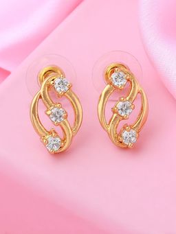 Estele - Gold Plated CZ Leaf Designer Stud Earrings for Women