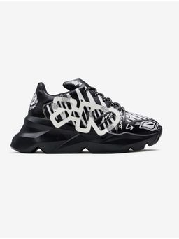 07-10 - 7-10 728 Black Graphic Applique Chunky Sneaker