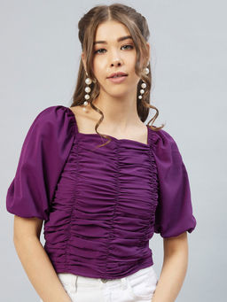 RARE - Women Casual Purple Colour Square Neck Solid Regular Top