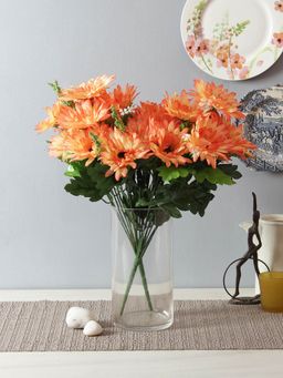 Fourwalls - Beautiful Artificial Garabara Flower Bunches (48 cm Tall, 10 Heads, Set of 2, Orange)