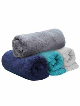 Heelium - Bamboo Hand Towel Absorbent & Odour Free 4 Pcs - Light Grey, Blue, Grey, Teal (M)