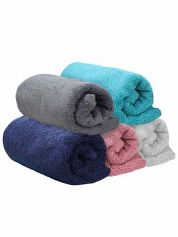 Heelium - Bamboo Hand Towel Absorbent & Odour Free 5 Pcs - Light Grey, Blue, Grey, Teal, Peach (M)