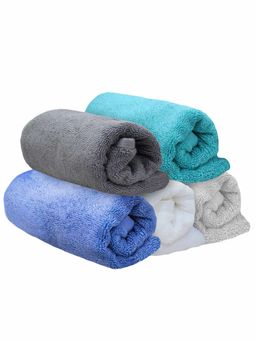 Heelium - Bamboo Hand Towel Absorbent & Odour Free 5 Pcs - Light Grey, Grey, Teal, White, Iris (M)