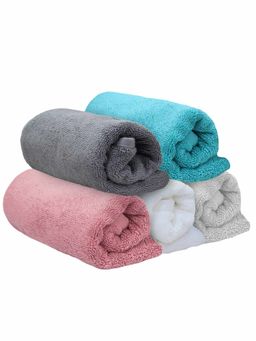 Heelium - Bamboo Hand Towel Soft Absorbent Odour Free 5 Pcs - L.Grey, Grey, Teal, White, Peach (M)
