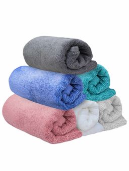 Heelium - Bamboo Hand Towel Odour Free 6 Pcs - Grey, Teal, White, Iris, Peach, Light Grey (M)