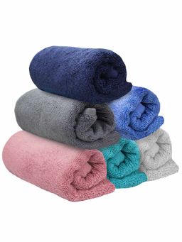 Heelium - Bamboo Hand Towel Odour Free 6 Pcs - Iris, Peach, Light Grey, Blue, Grey, Teal (M)