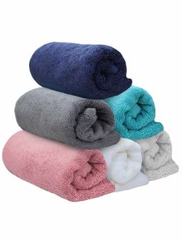 Heelium - Bamboo Hand Towel Odour Free 6 Pcs - Peach, Light Grey, Blue, Grey, Teal, White (M)