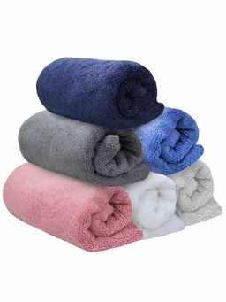 Heelium - Bamboo Hand Towel Odour Free 6 Pcs - White, Iris, Peach, Light Grey, Blue, Grey (M)