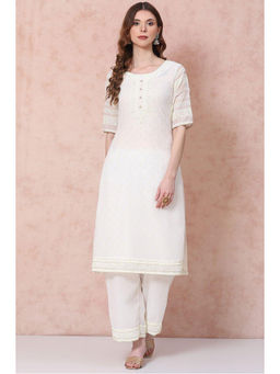 Rangriti - Off White Art Silk Straight Kurta