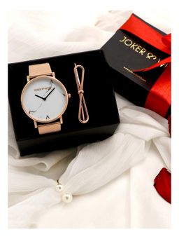 Joker and Witch - Joker & Witch White Love Triangle Watch & Bracelet With Ring For Women (Pack of 3) (JWLT19)