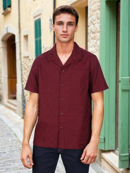 Lee - Men Self Design Maroon Comfort Fit Shirt