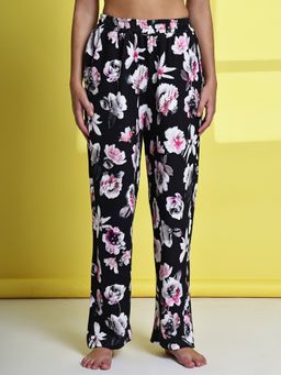 TAG 7 - Black Floral Print Fleece Winter Lounge Pant