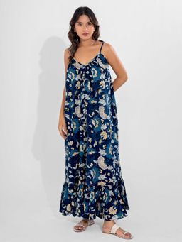 FEATHERS CLOSET - Blue Flowy Pure Cotton Ghera Maxi