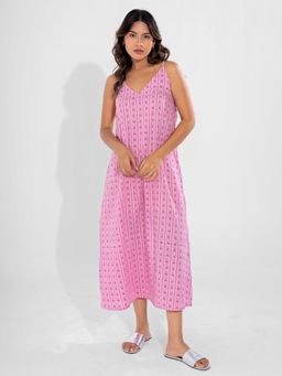 FEATHERS CLOSET - Pink Horizon Pure Cotton V-Neck Night Maxi