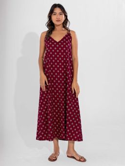 FEATHERS CLOSET - Wine Classic Pure Cotton V-Neck Night Maxi