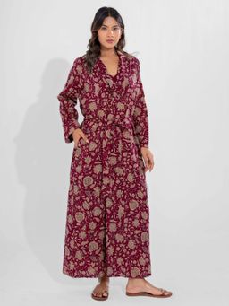 FEATHERS CLOSET - Wine Dust Pure Cotton Collar Robe