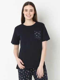 Smarty Pants - Womens Navy Blue Color Round Neck T-Shirt