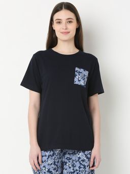 Smarty Pants - Womens Navy Blue Color Round Neck T-Shirt