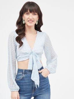 Kibo - Blue Chiffon Crop Top