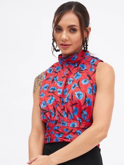 Kibo - Women Multi-Color Satin Sleeveless Printed Top