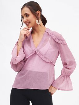 Kibo - Women Pink Georgette Long Sleeves Printed Top