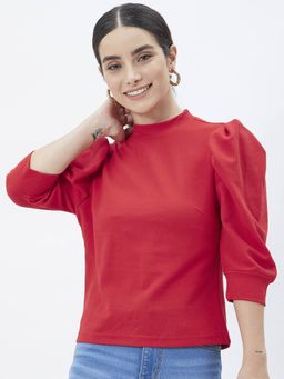 Kibo - Women Red Polyester 3/4th Sleeves Solid Top