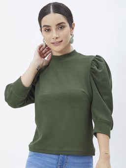 Kibo - Women Green Polyester 3/4th Sleeves Solid Top