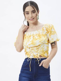 Kibo - Women Yellow Crepe Half Sleeves Tie & Dye Top
